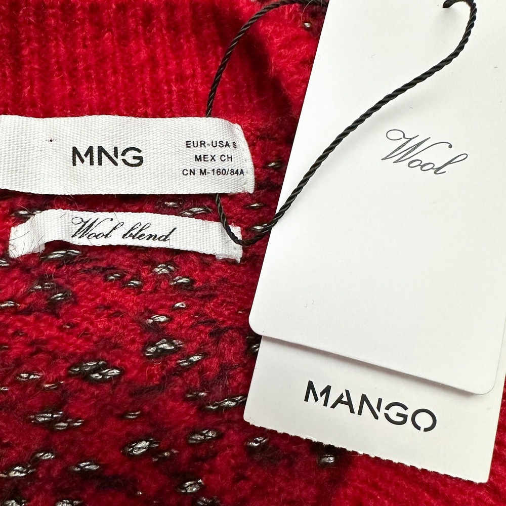 MNG Mango Houndstooth Wool Blend Knit Sweater Size S Red Black Metallic - Picture 11 of 13